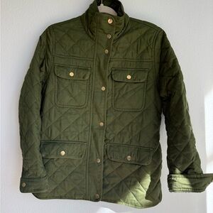 J. Crew Olive Quilted Jacket with Gold Accents